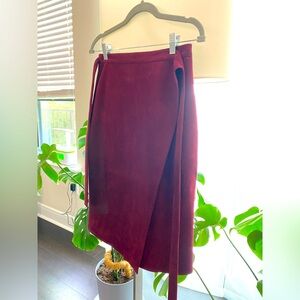 Burgundy Faux Suede Wrap Skirt - XS-S